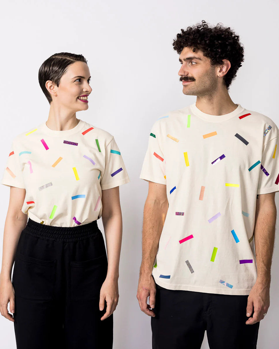 Unisex confetti print t shirt by OKAYOK