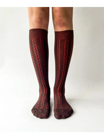 Cable knit knee high socks by OKAYOK