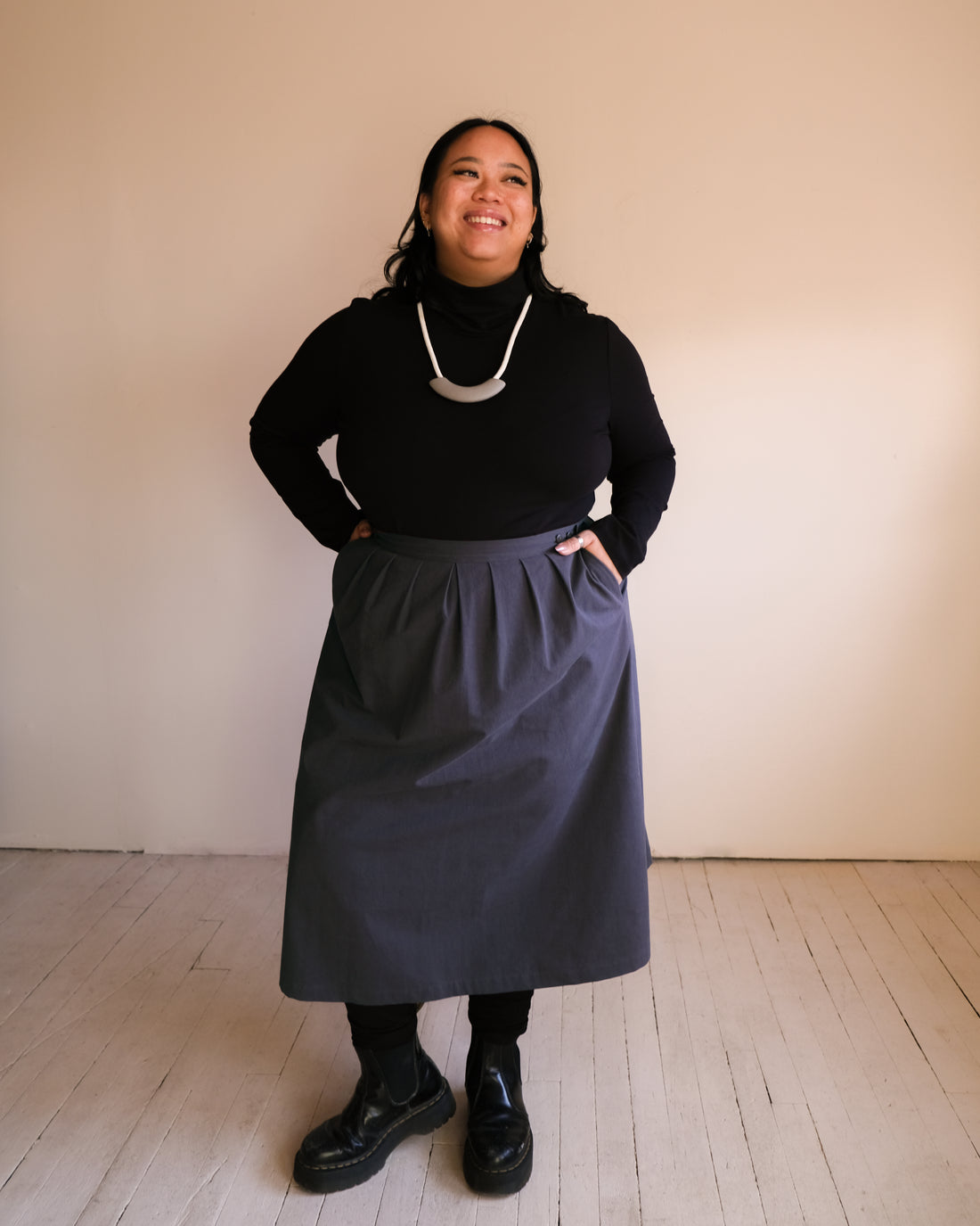 Wrap skirt No2456w, charcoal cotton