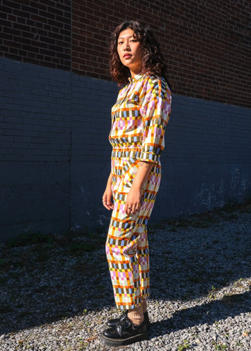 Cotton coveralls No2493w, multicoloured checkerboard