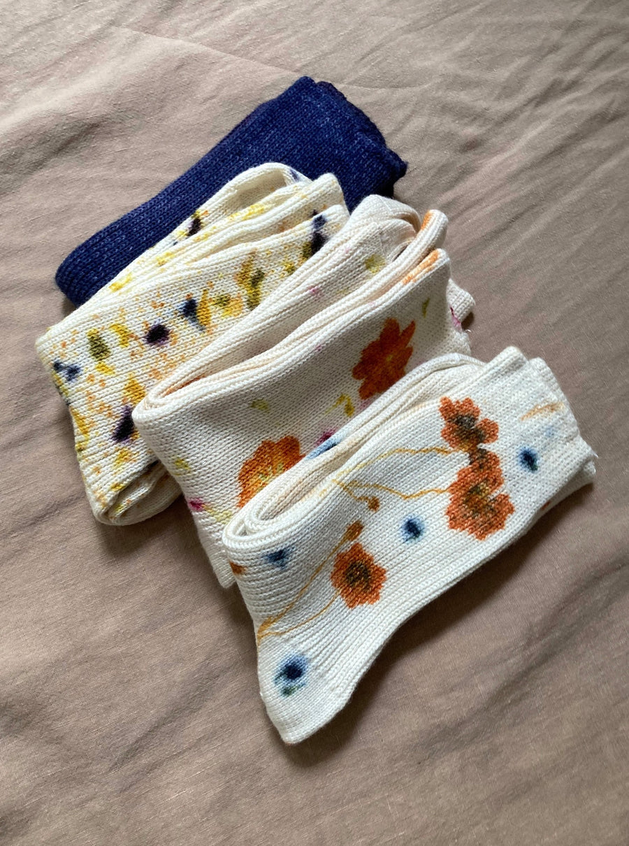 Bas laine, chanvre et coton impression florale par Marie-les-bains