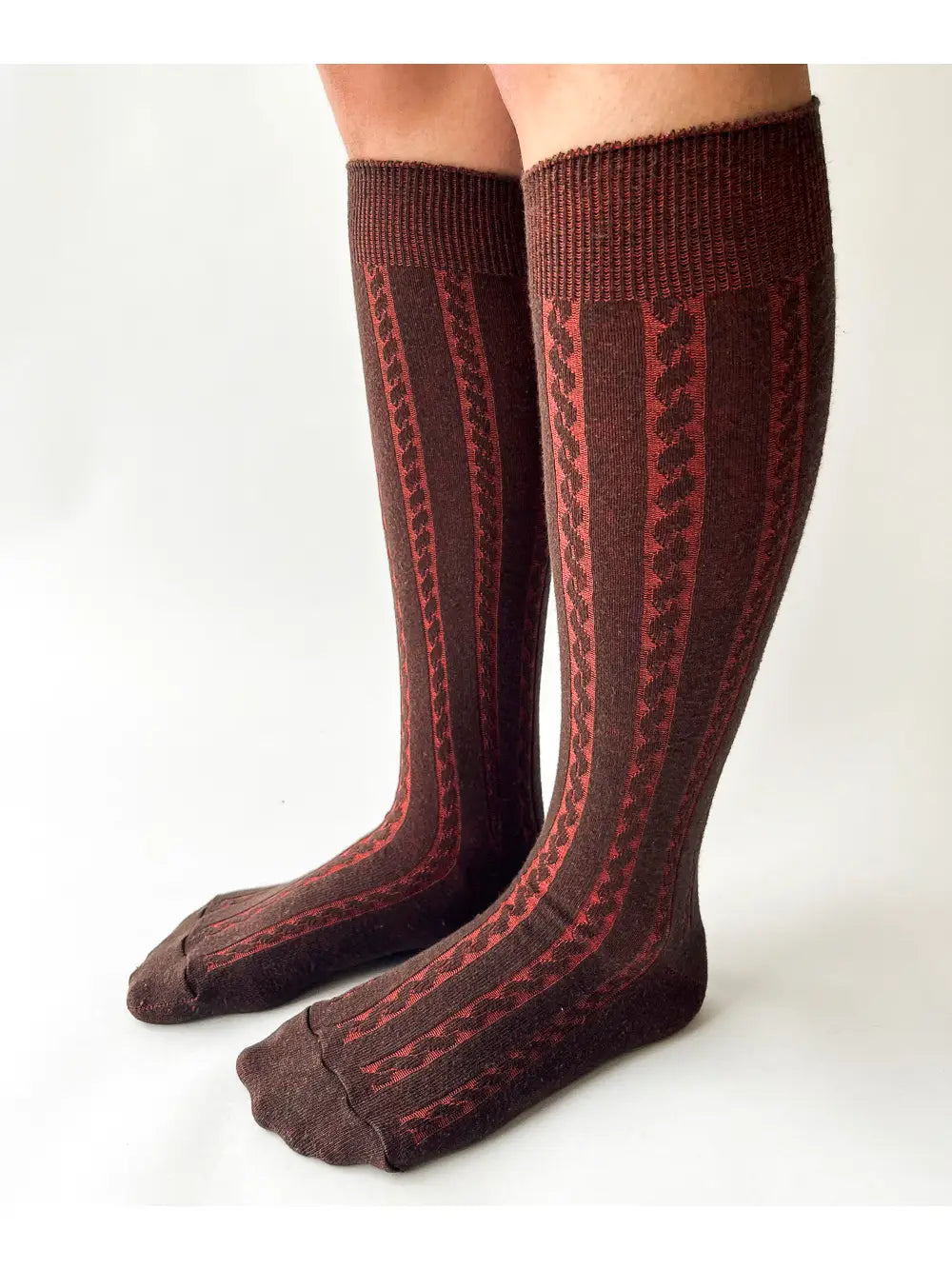 Cable knit knee high socks by OKAYOK