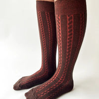 Cable knit knee high socks by OKAYOK