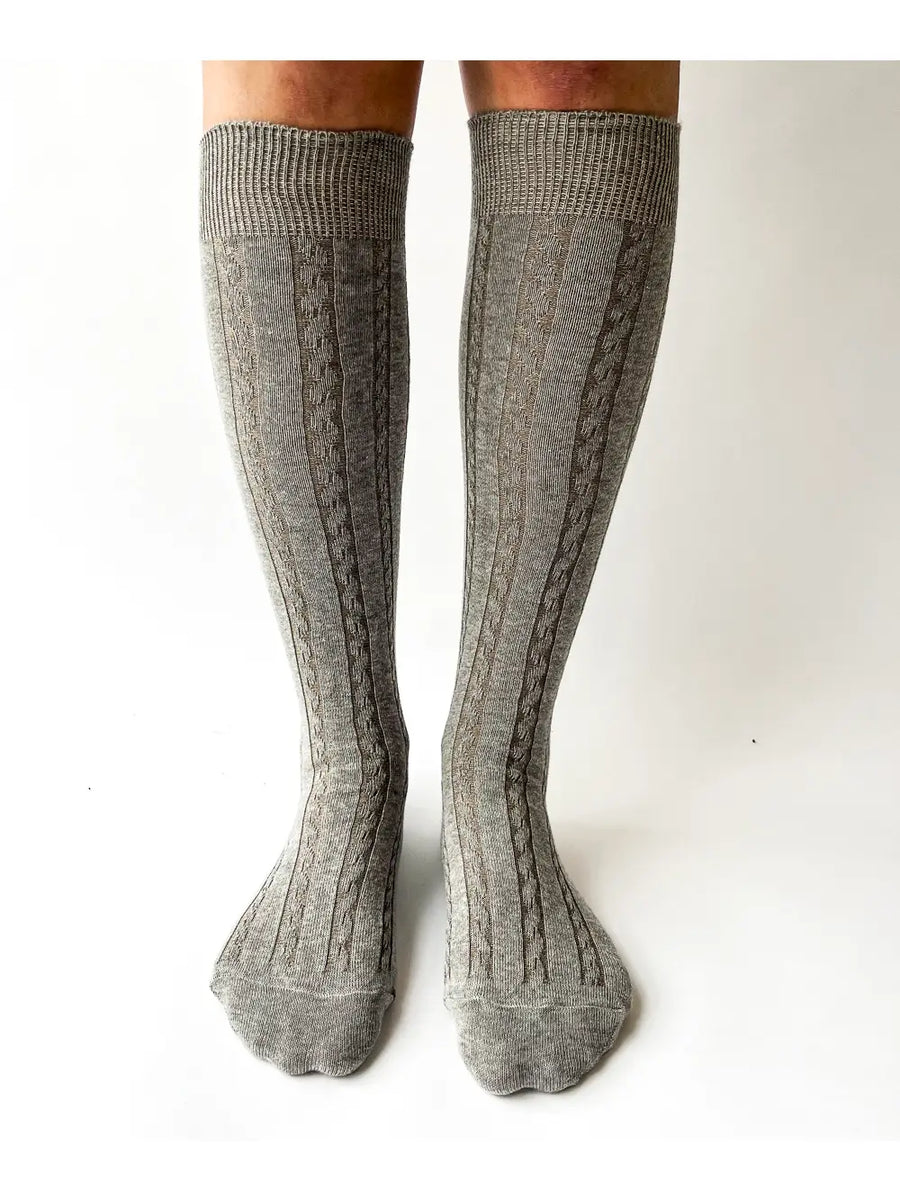 Cable knit knee high socks by OKAYOK