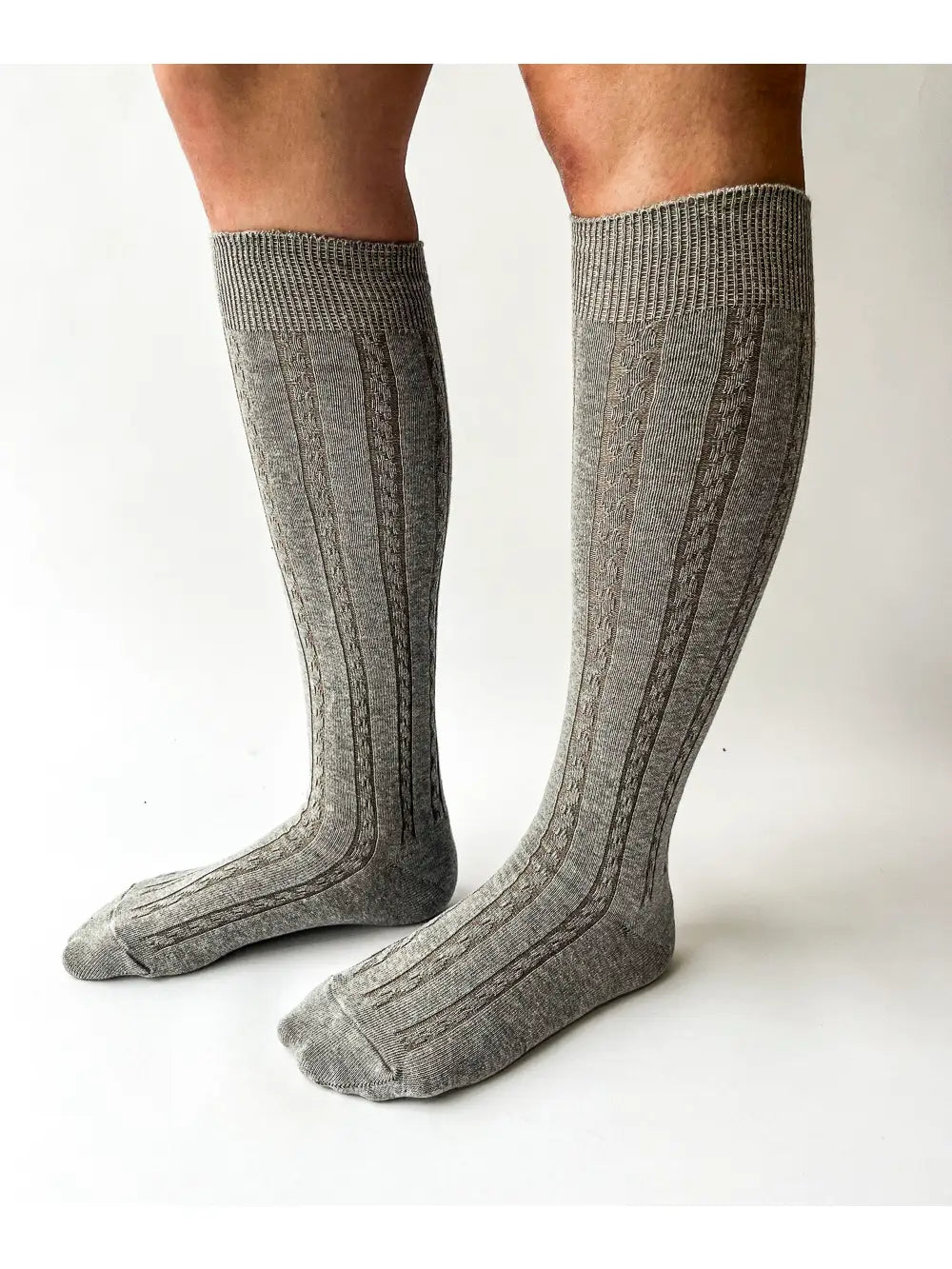 Cable knit knee high socks by OKAYOK