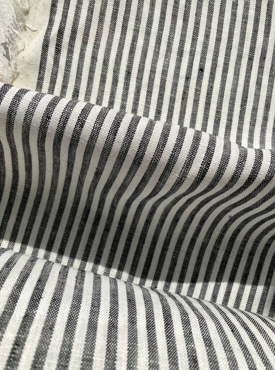 Cream and black striped linen, by the half meter