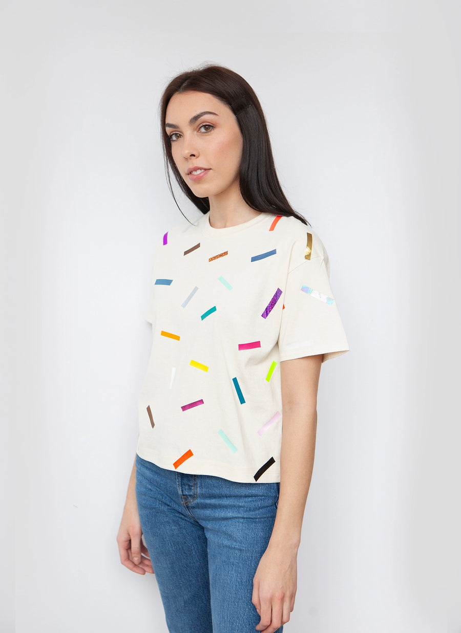 T-shirt boxy imprimé paillettes par OKAYOK