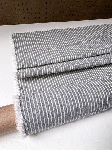 Grey linen with cream stripes, by the half meter
